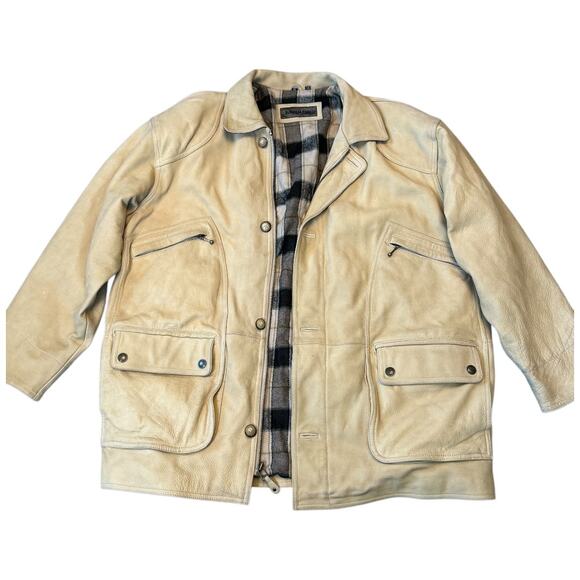 NWOT Mirage Men’s XXL Brushed Thick Creamy Tan Leather Field Coat, Barn Jacket - Picture 2 of 16